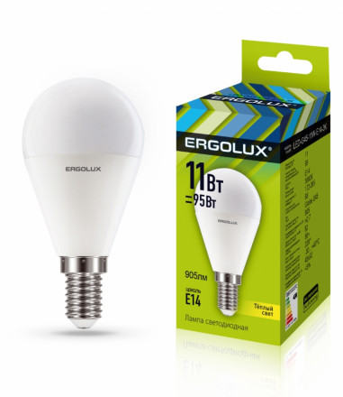 Светодиодная лампа E14 11W 3000К Ergolux LED-G45-11W-E14-3K 13627