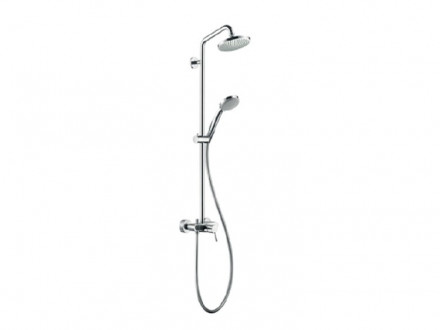 Душевая стойка, Hansgrohe, Croma 100, смеситель-есть, тип открывания воды-однорычажный, тип регулирования воды-керамический картридж, верхний душ-есть, форма верхнего душа-круглая, размер верхнего душа-160, держатель верхнего душа-есть, вынос, мм-352, кол
